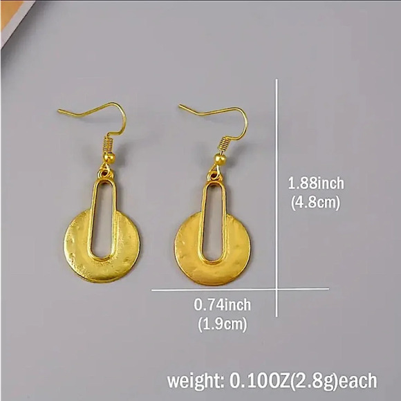 Gold Boho Earrings Geometric Irregular Dangle - Picture 6 of 6